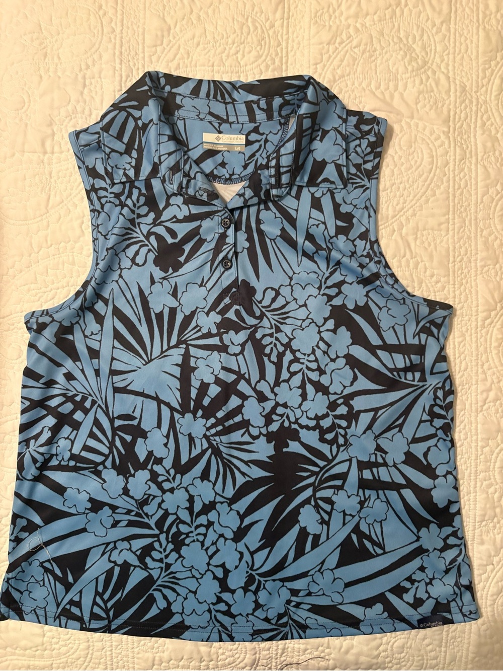 Columbia Blue Black Floral Sleeveless Polo